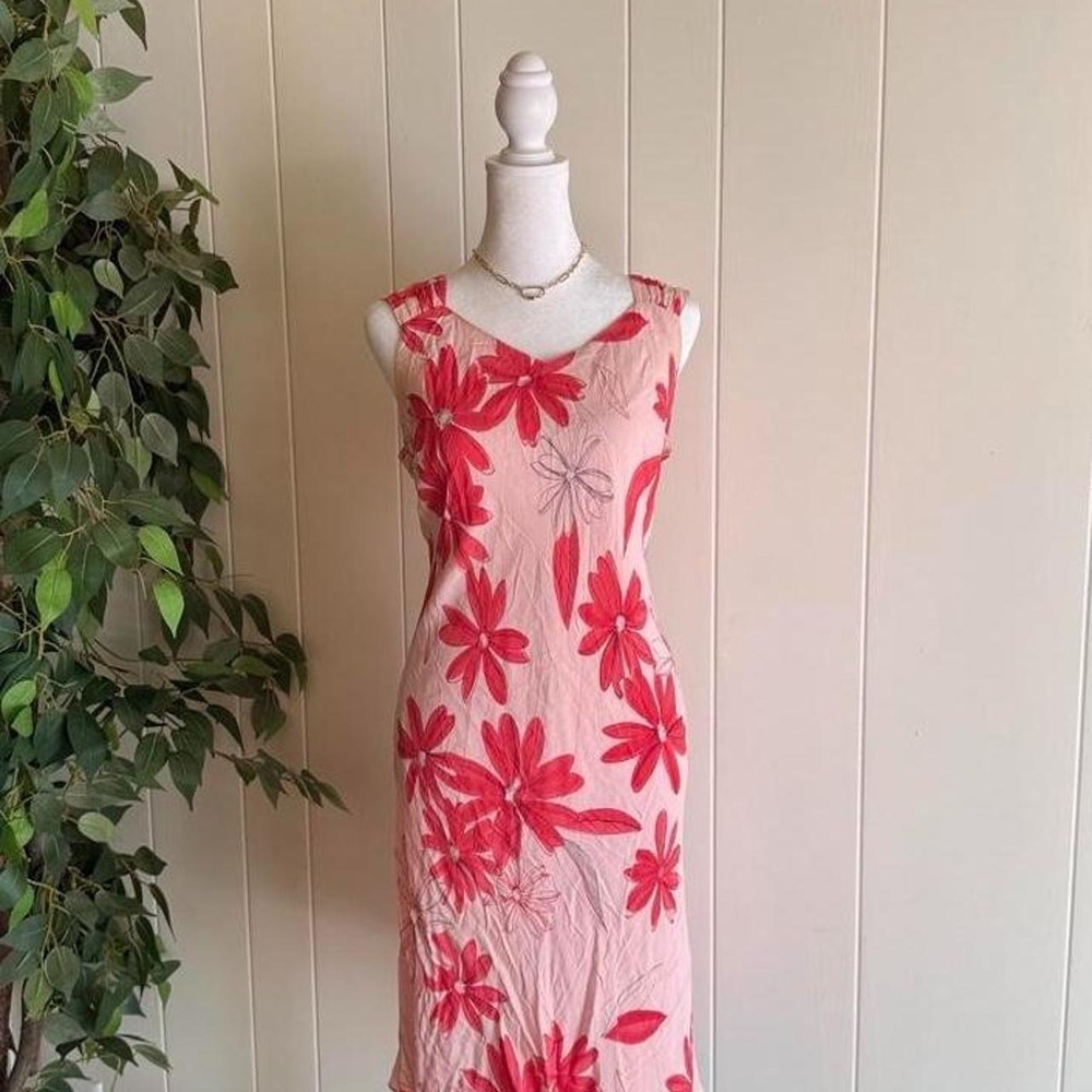 Ann Taylor LOFT Pink & Red Floral Midi Summer Dress Women's 10 Petite